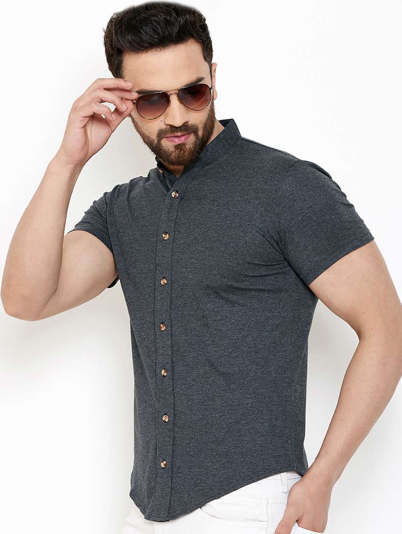 grey solid casual shirt - 16952421 - Standard Image - 1