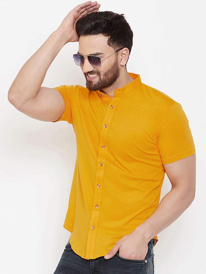 men yellow slim fit solid casual shirt - 16952422 -  Standard Image - 1