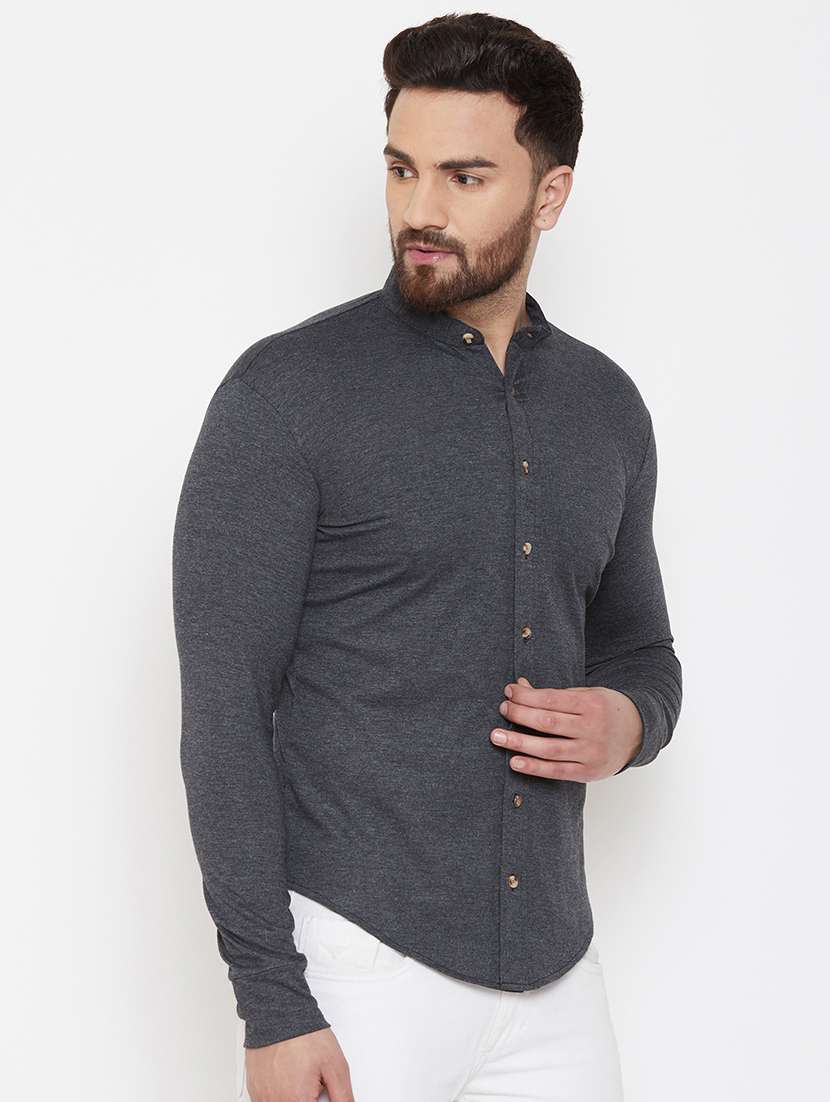 grey solid casual shirt - 16952426 -  Standard Image - 1