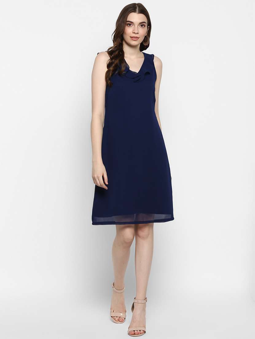 ruffled neck a-line dress 