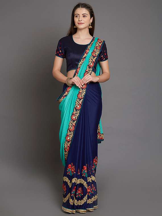 half & half embroidered saree with blouse