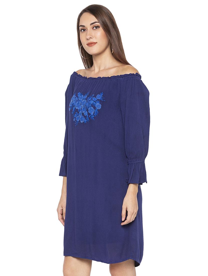 embroidered detail off shoulder dress - 16954116 -  Standard Image - 1