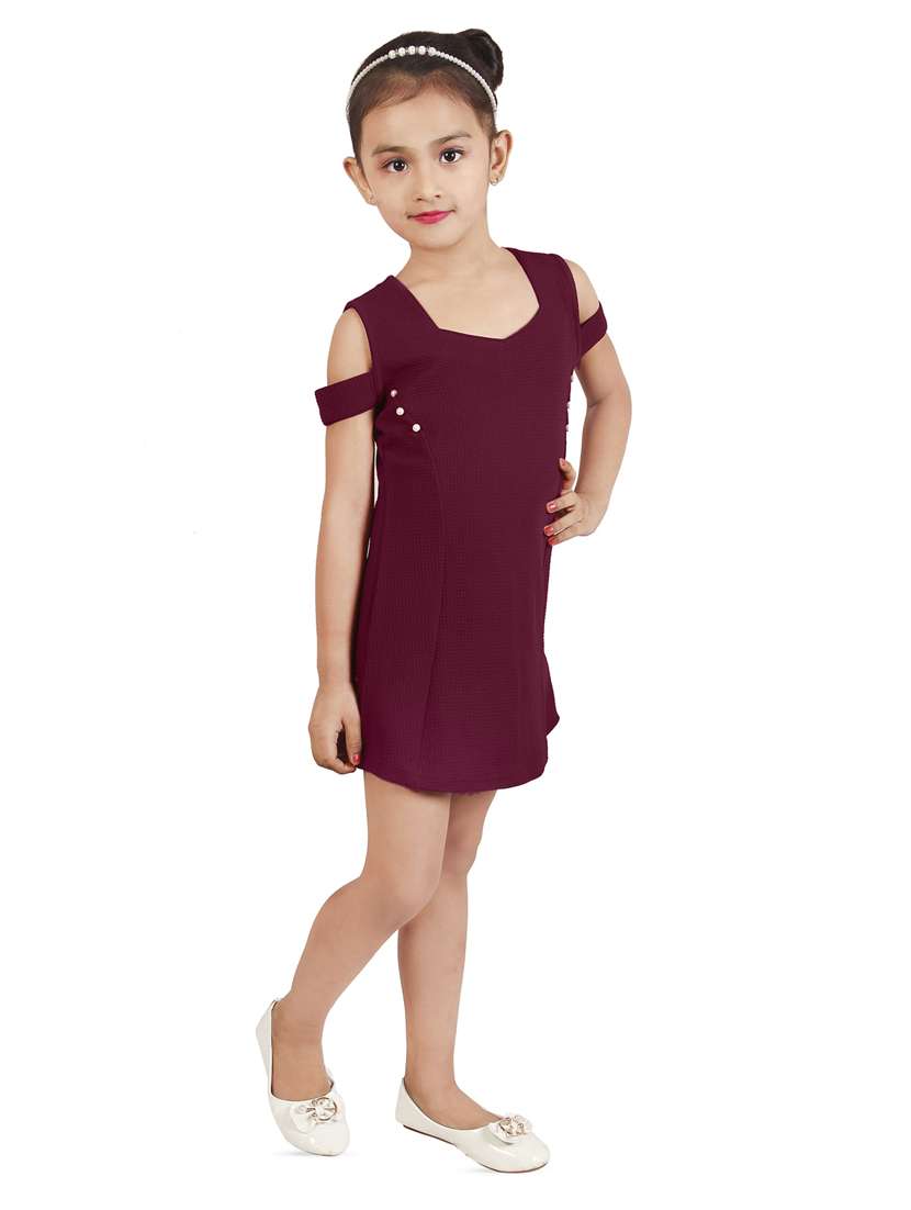 girls v neck cold shoulder frock - 16954618 -  Standard Image - 1