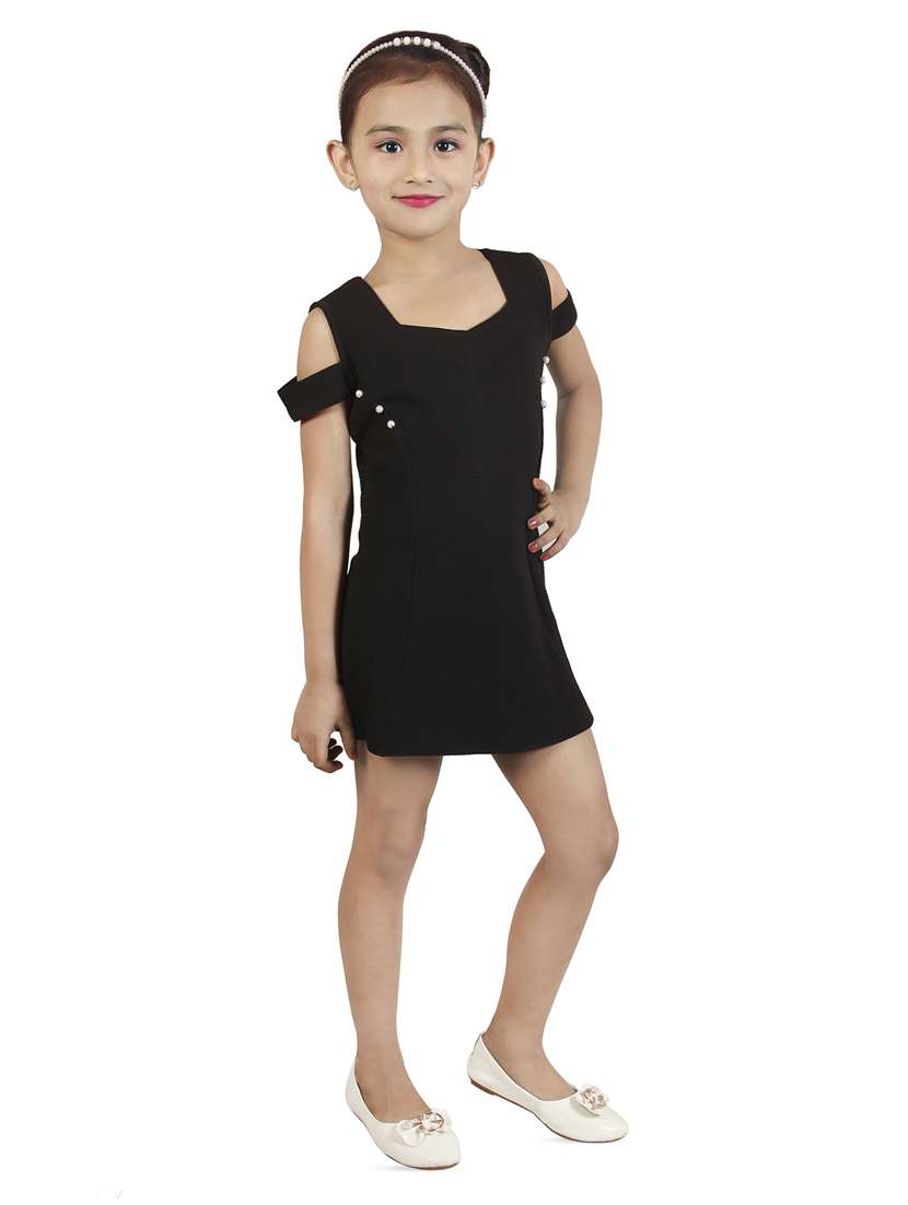 girls sweetheart neck cold shoulder frock - 16954619 -  Standard Image - 1
