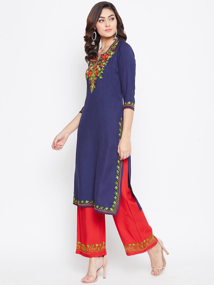 embroidered kurta palazzo set - 16956615 -  Standard Image - 1