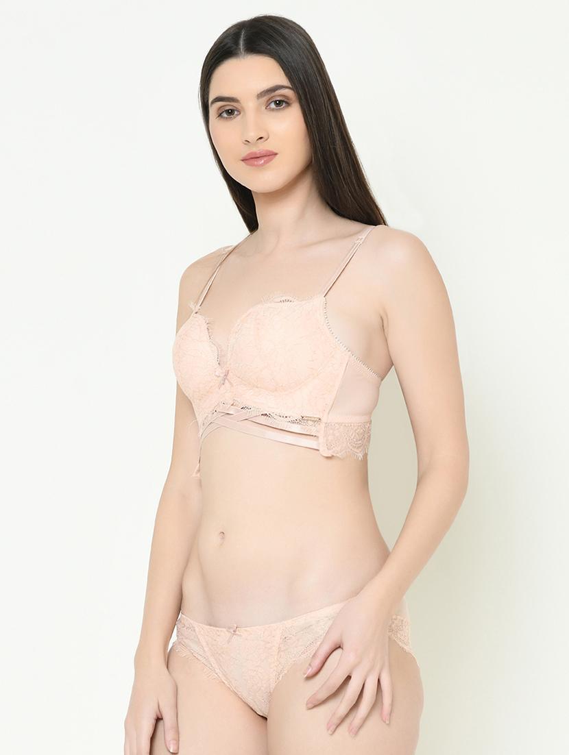 laced plunge bra with bikini panty set - 16958006 - Standard Image - 1