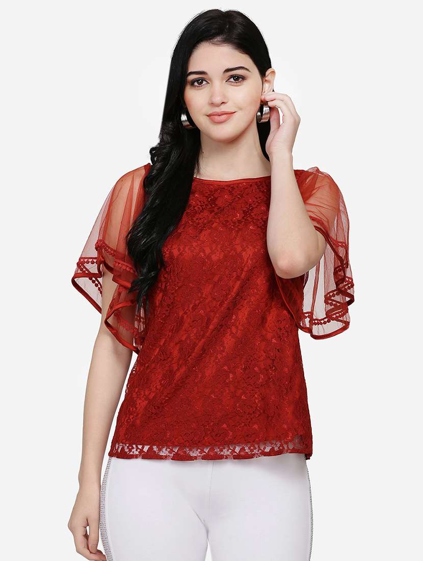 flutter sleeves laced top