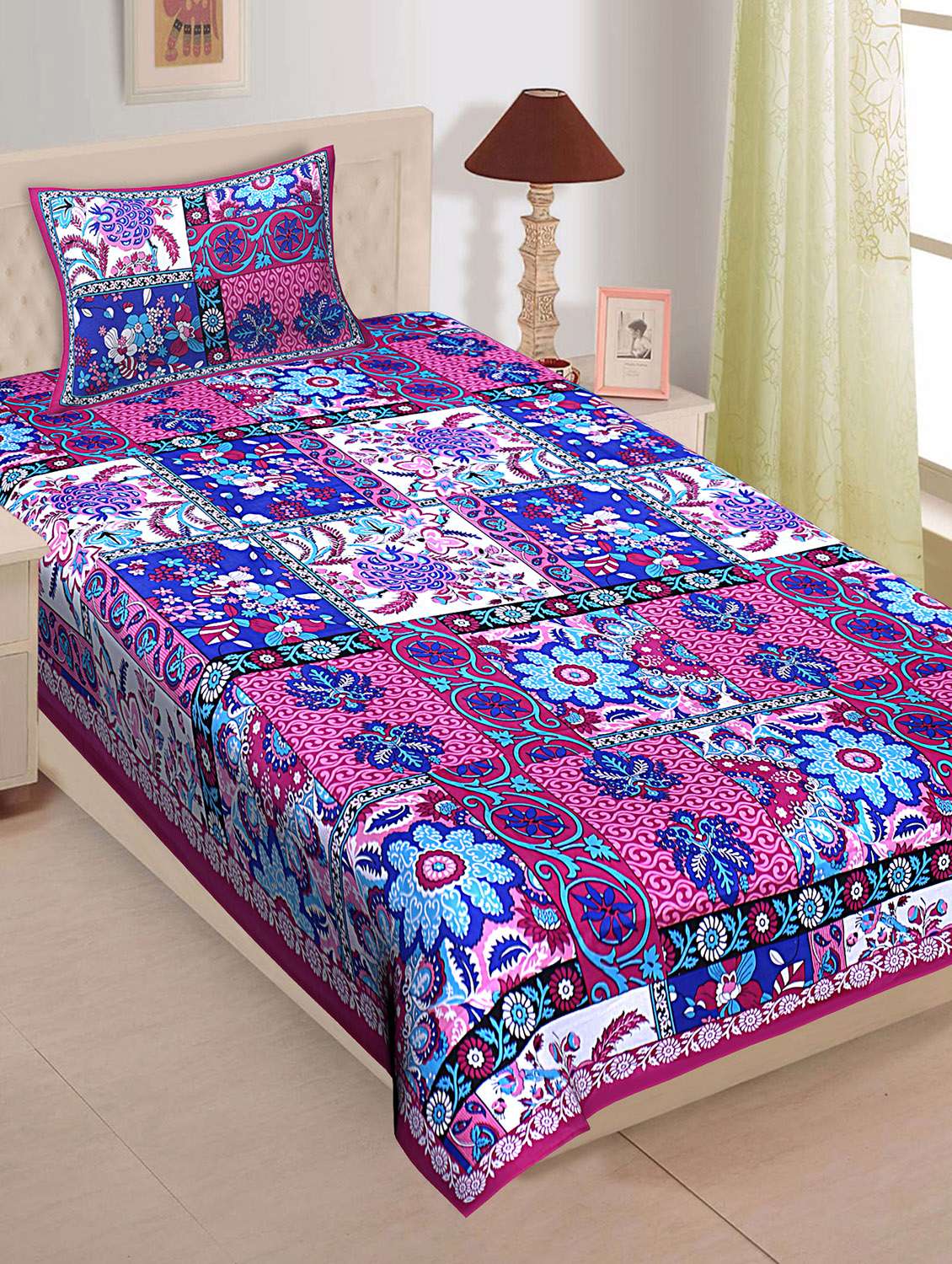  cotton single bedsheet with 1 pillow cover