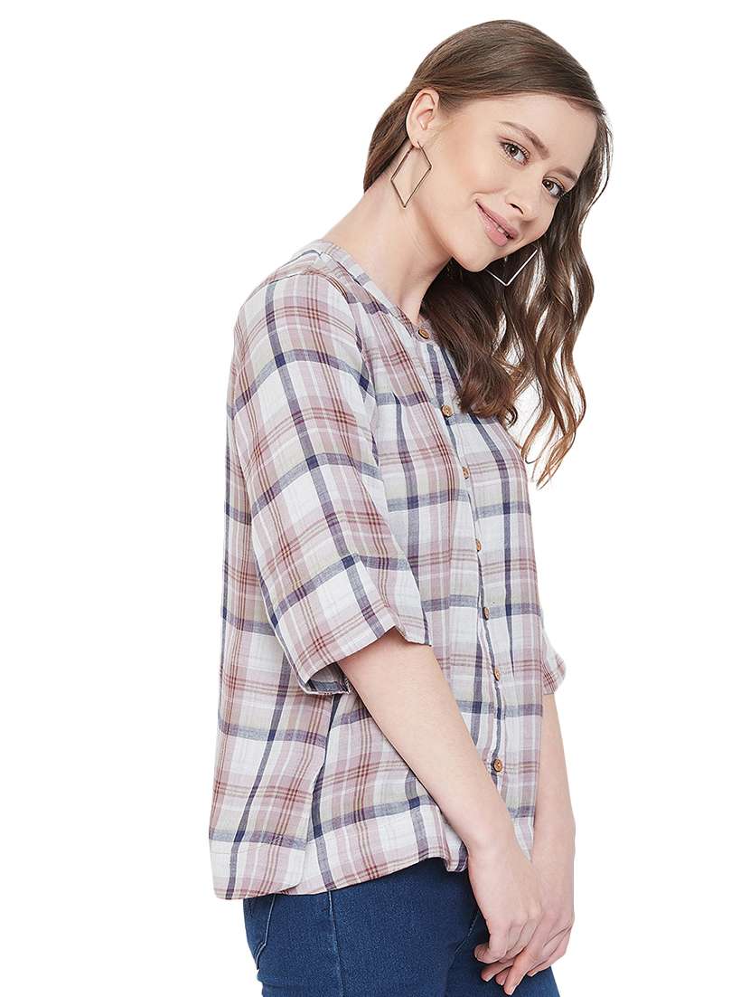 mandarin neck checkered shirt  - 16958499 -  Standard Image - 1