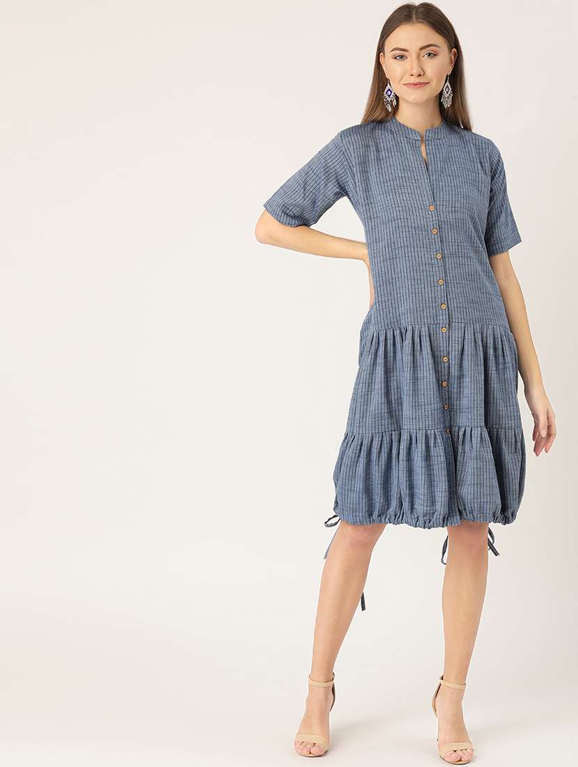 mandarin neck striped dress 