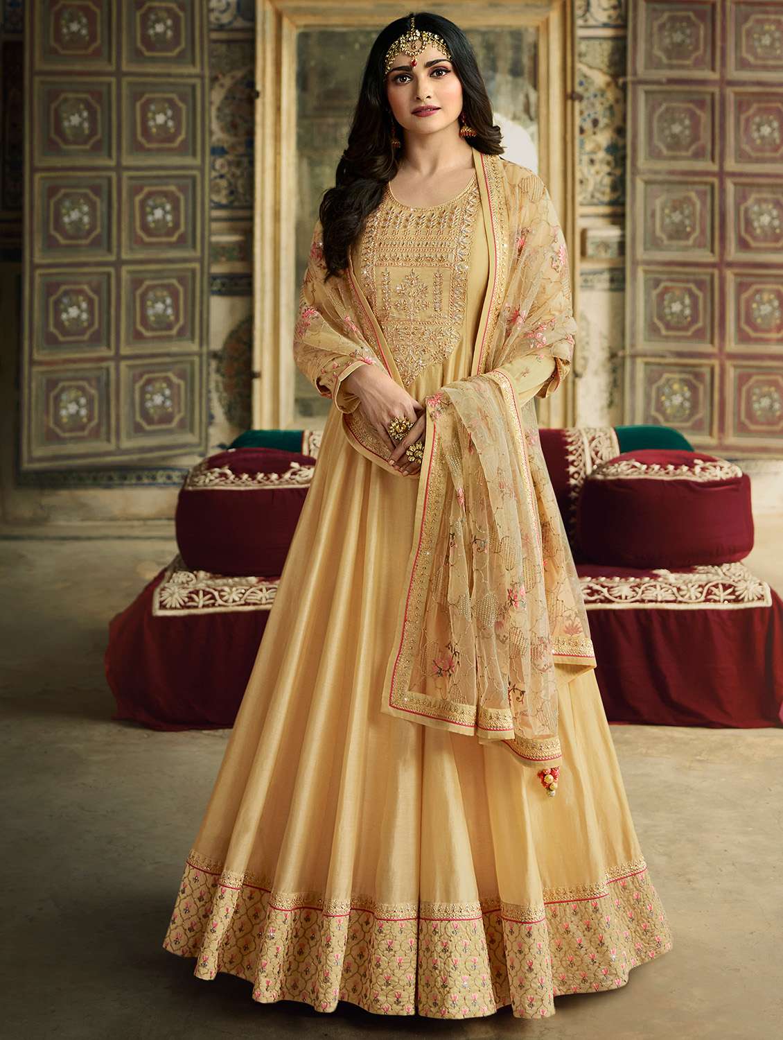 embroidered semi-stitched suit