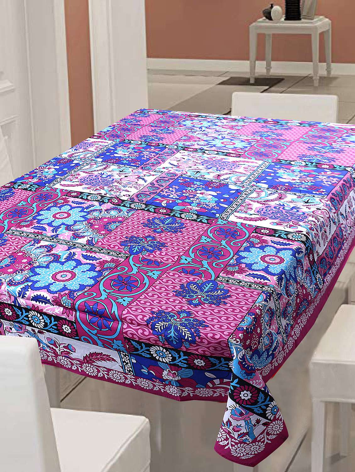 cotton jaipuri print 6 to 8 seater table cloth cover 