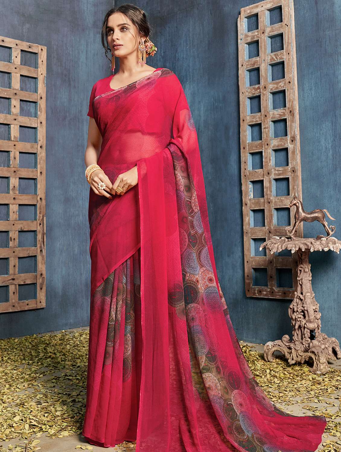 printed woven saree with blouse