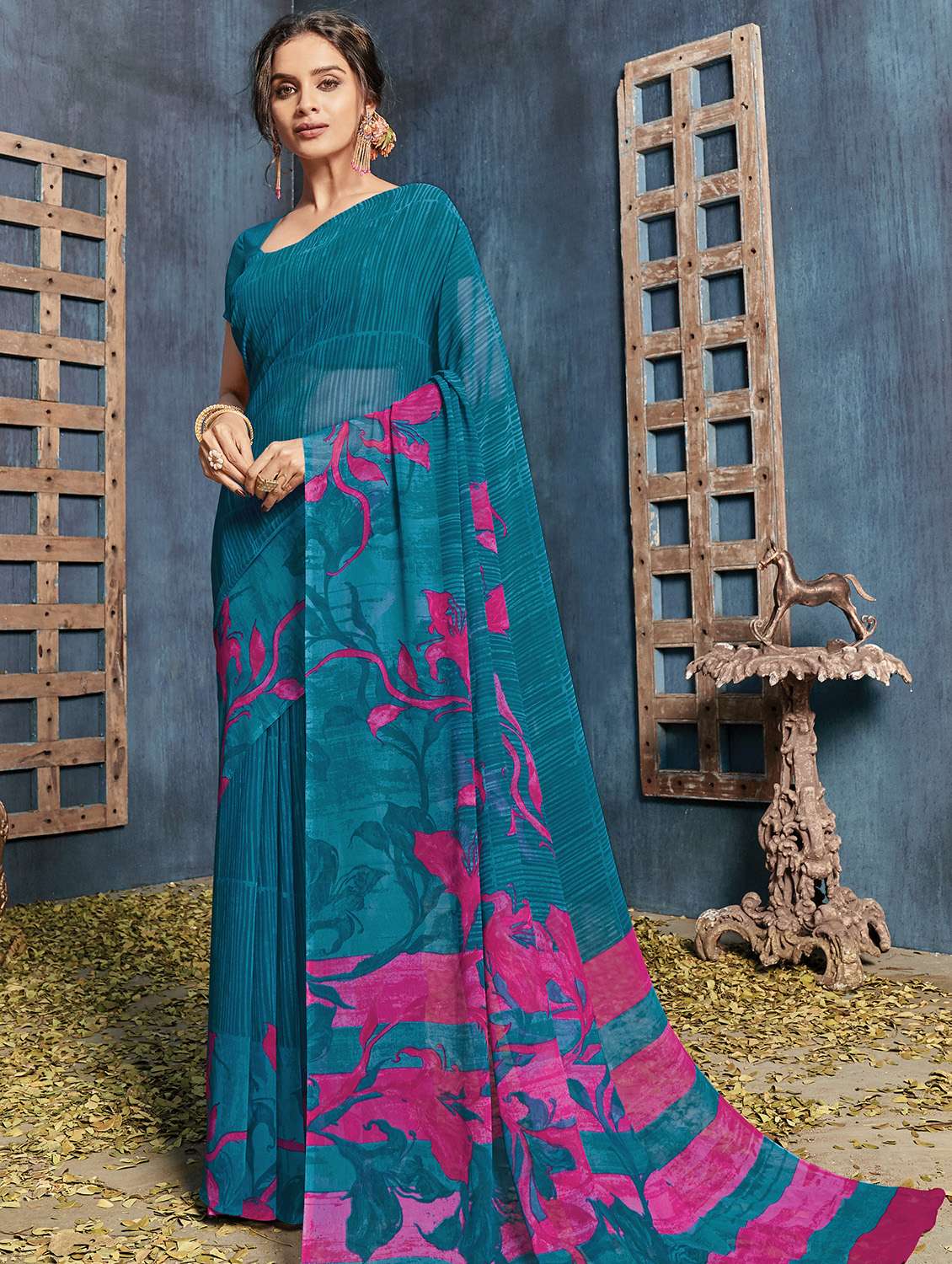 printed woven saree with blouse