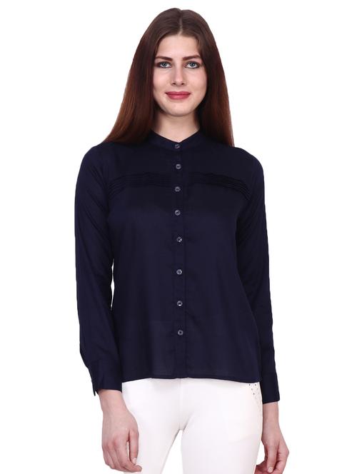 mandarin neck solid shirt - 16962698 - Standard Image - 0