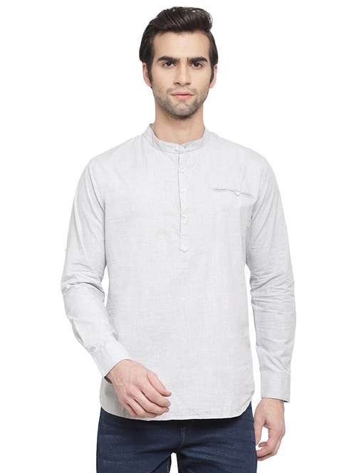 grey solid short kurta - 16963136 -  Standard Image - 0