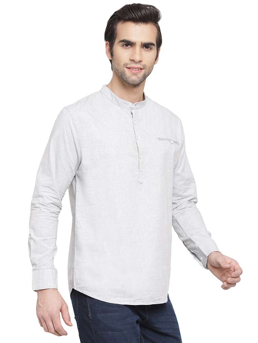 grey solid short kurta - 16963136 - Standard Image - 1