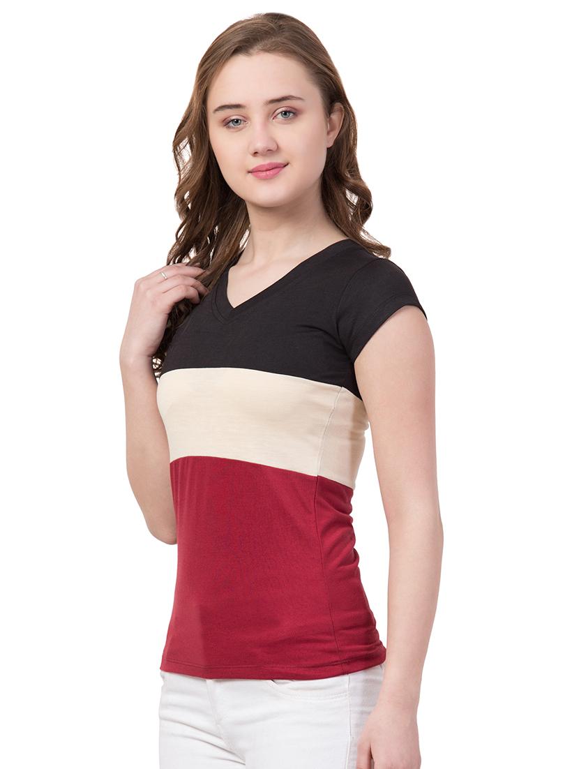 v neck color block tee - 16963233 - Standard Image - 1