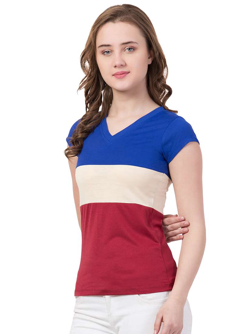 v neck color block tee  - 16963234 -  Standard Image - 1