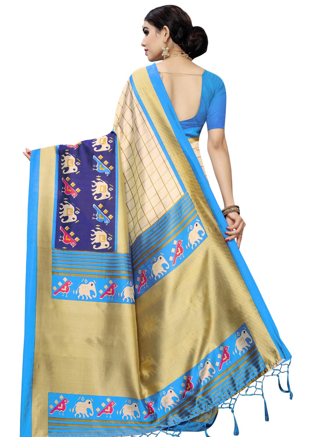 checkered printed saree with blouse - 16963409 - Standard Image - 1