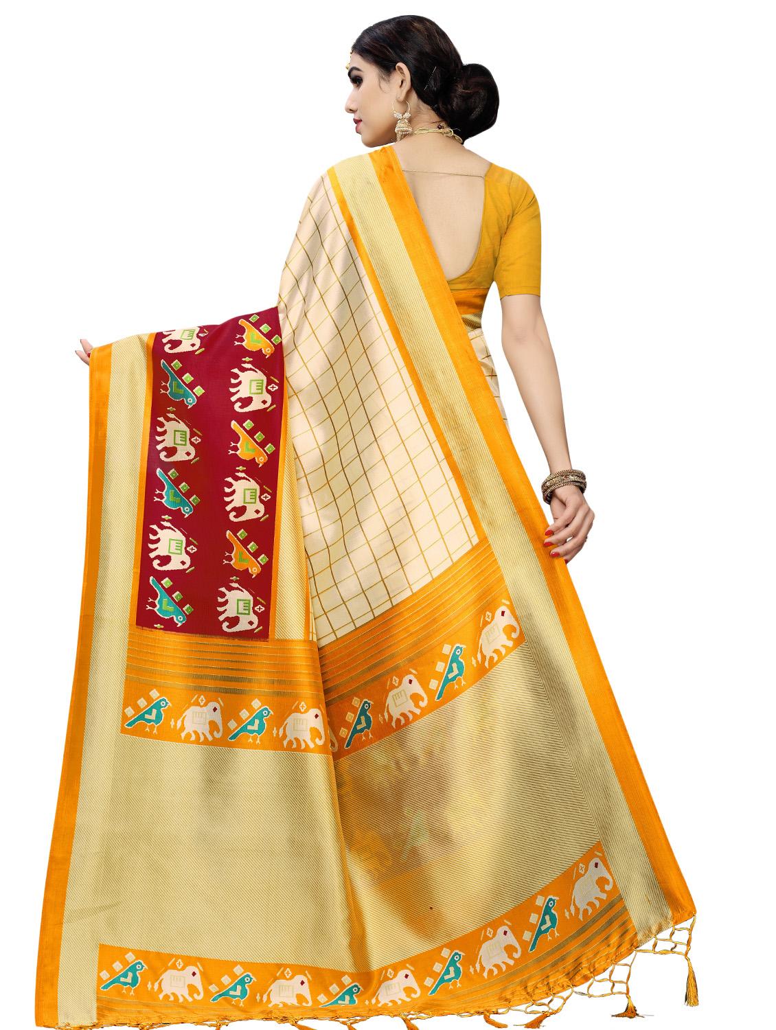 checkered printed saree with blouse - 16963411 -  Standard Image - 1