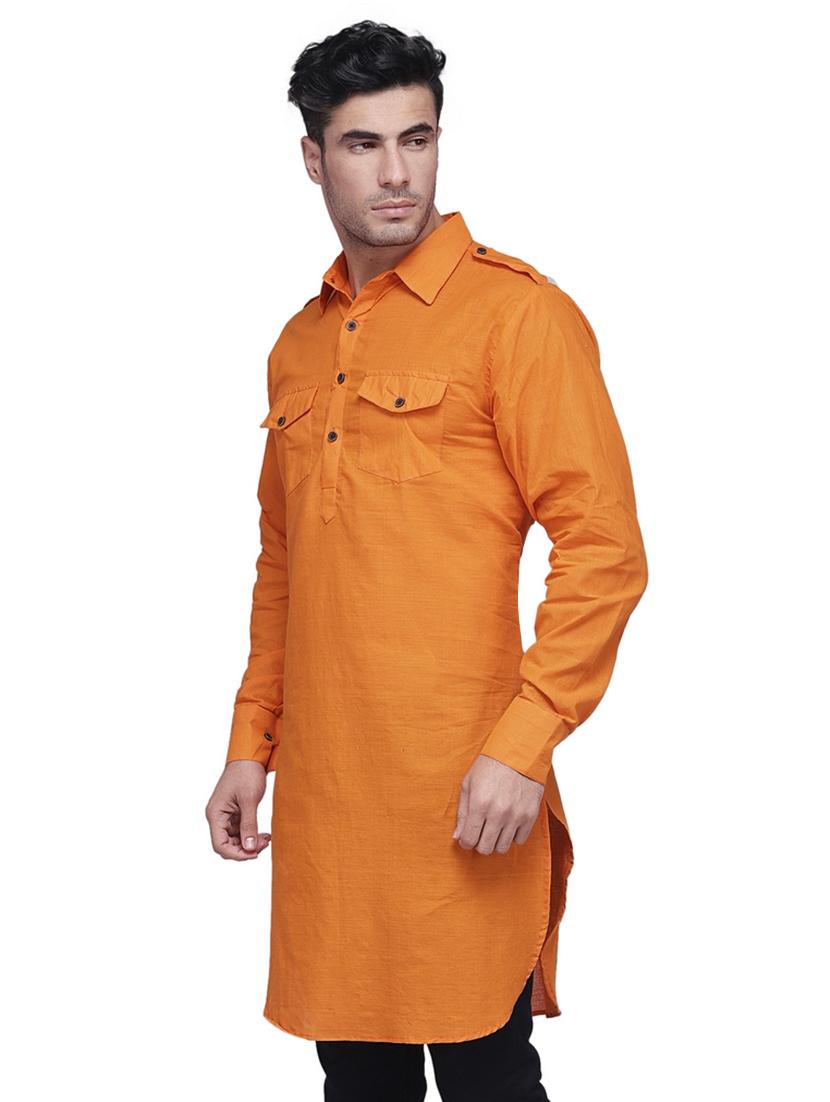 orange solid pathani kurta - 16963533 -  Standard Image - 1