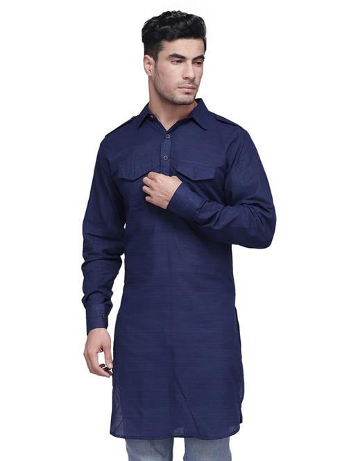 navy blue solid pathani kurta - 16963537 -  Standard Image - 0