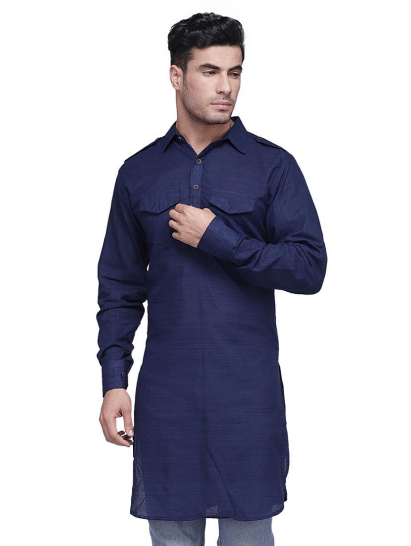 navy blue solid pathani kurta
