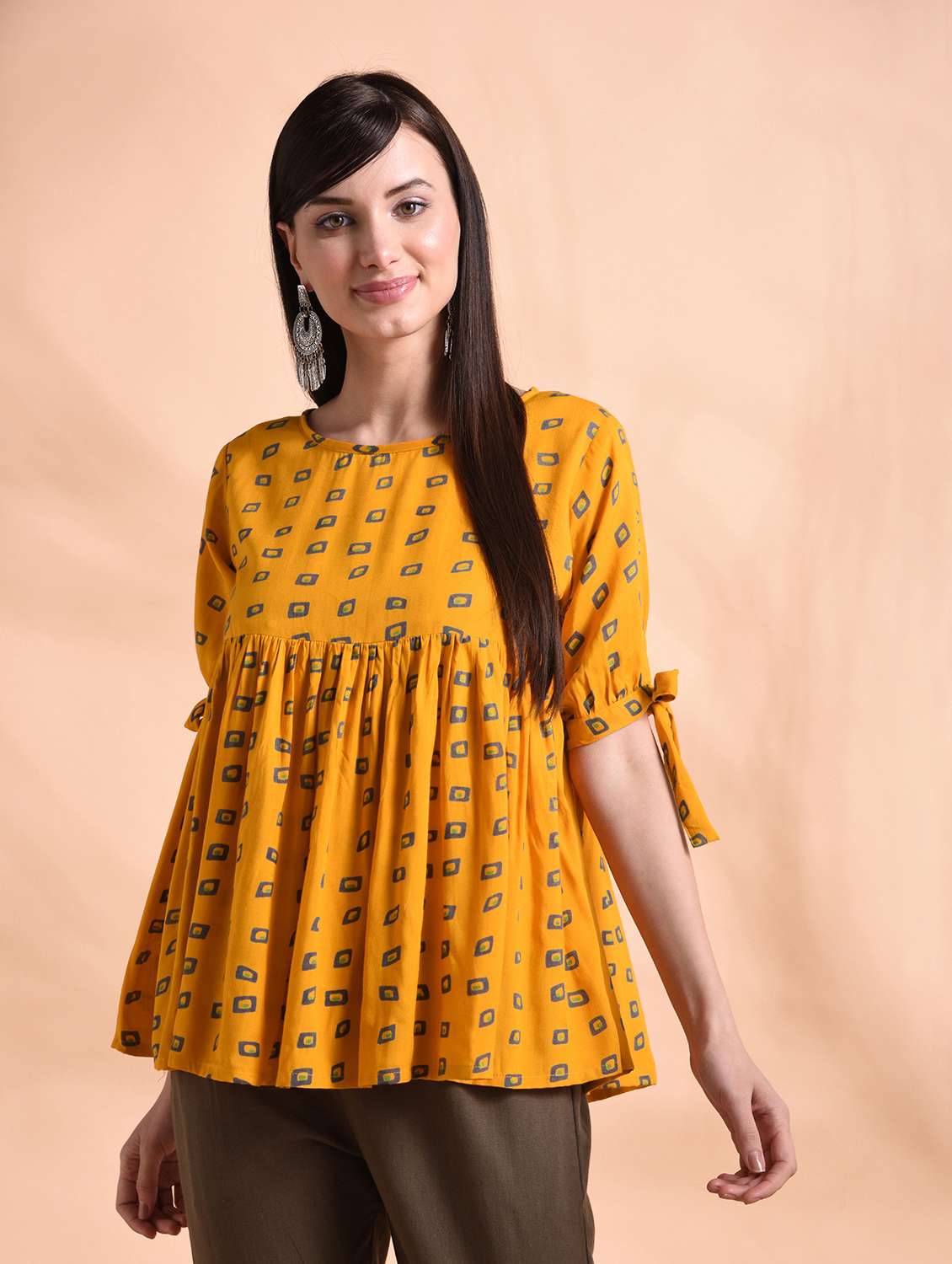 side tie up printed a-line top 