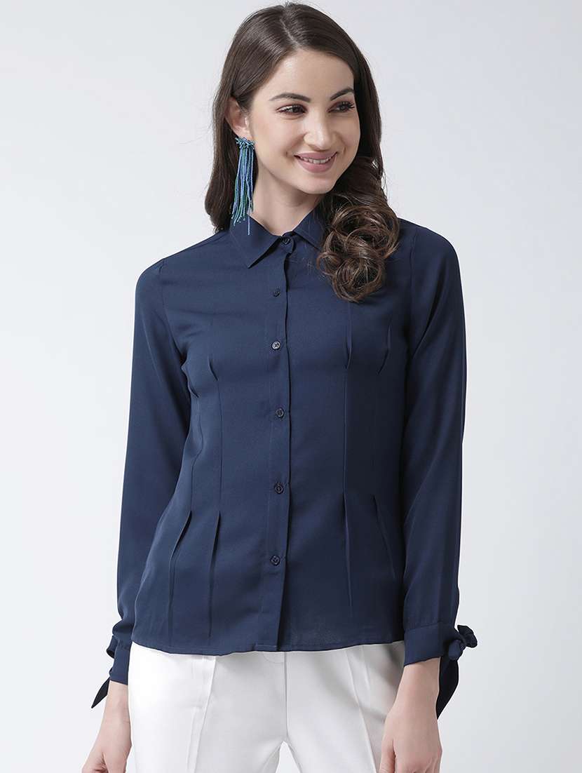 tie knot sleeved solid shirt