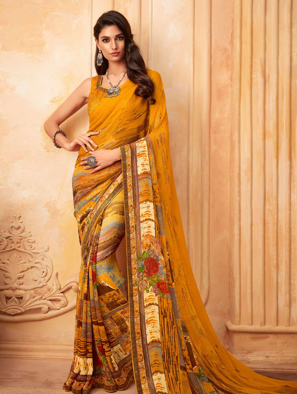 abstract printed saree with blouse
