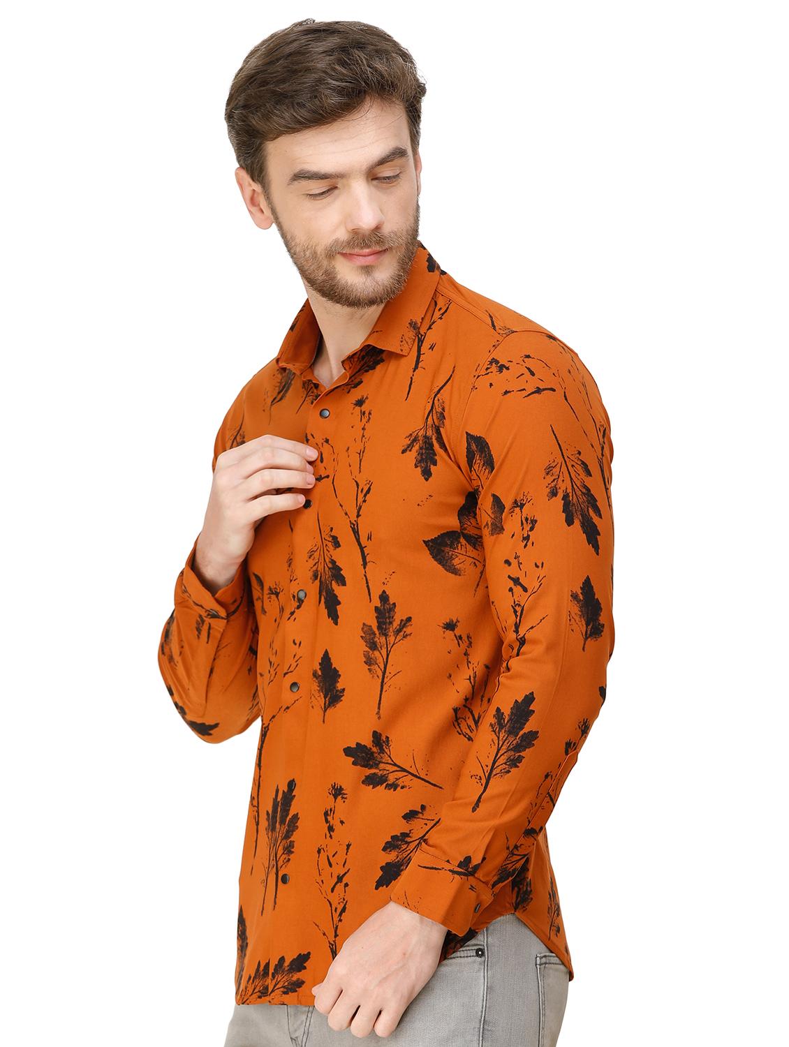orange floral print casual shirt - 16970017 - Standard Image - 1