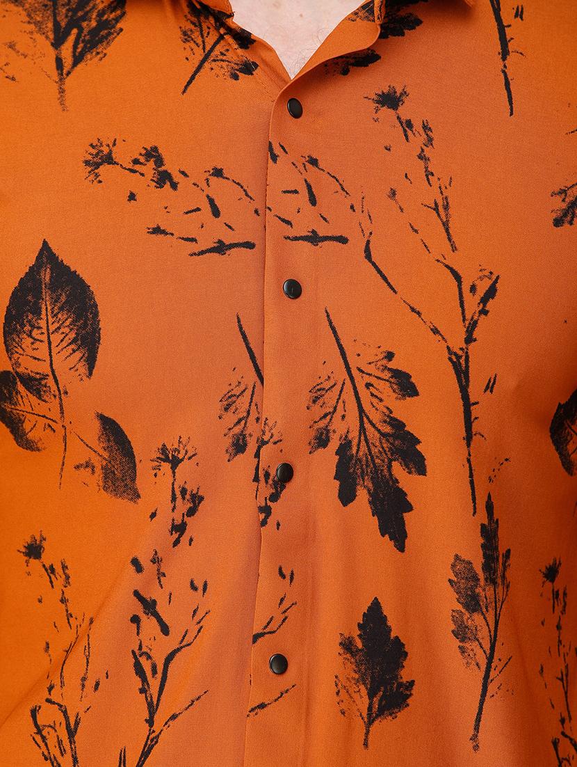 orange floral print casual shirt - 16970017 - Standard Image - 4