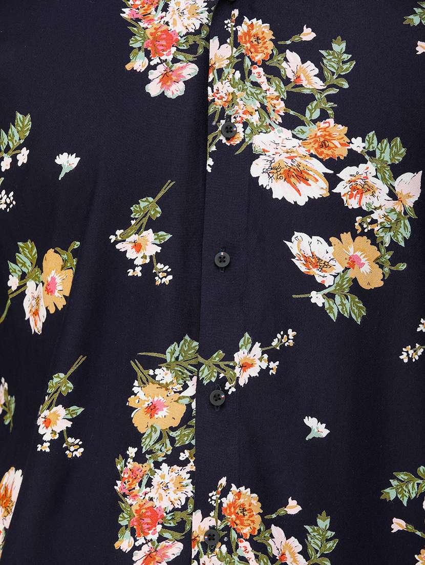 navy blue floral print casual shirt - 16970018 - Standard Image - 4