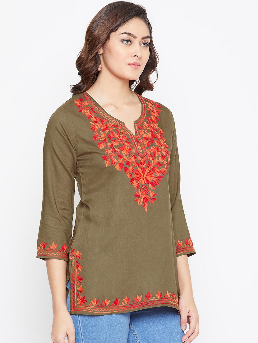 notch neck embroidered detail tunic - 16970345 - Standard Image - 1