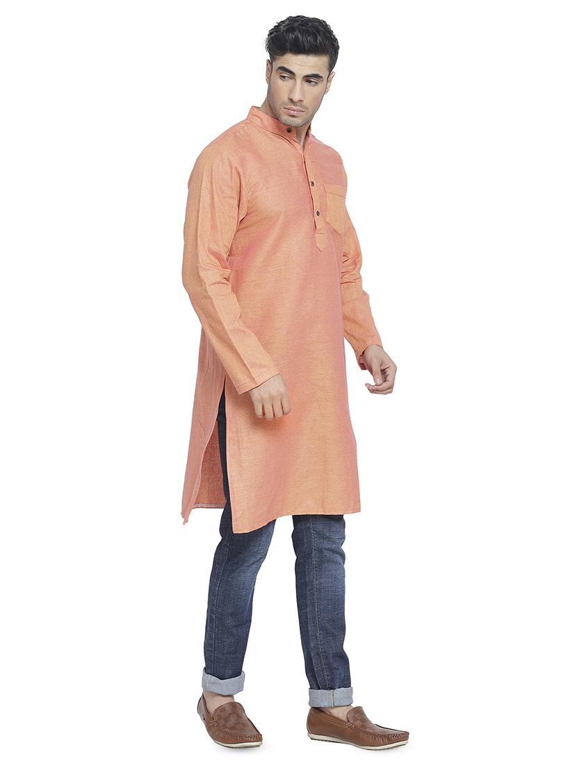 orange solid long kurta - 16970834 -  Standard Image - 1