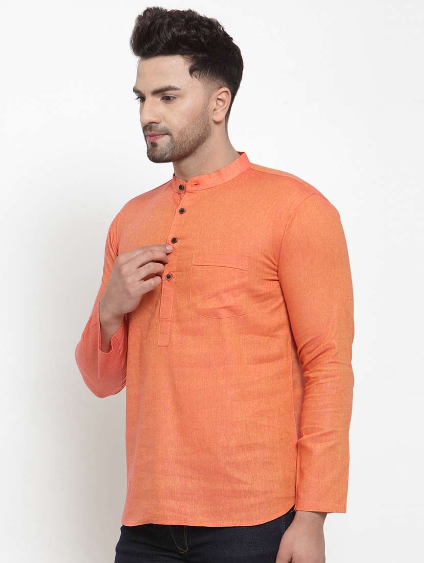 orange solid short kurta - 16970835 -  Standard Image - 1