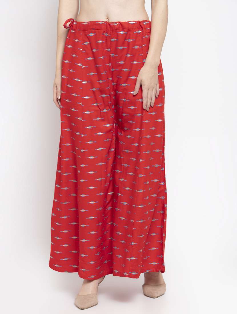 red printed flared palazzo