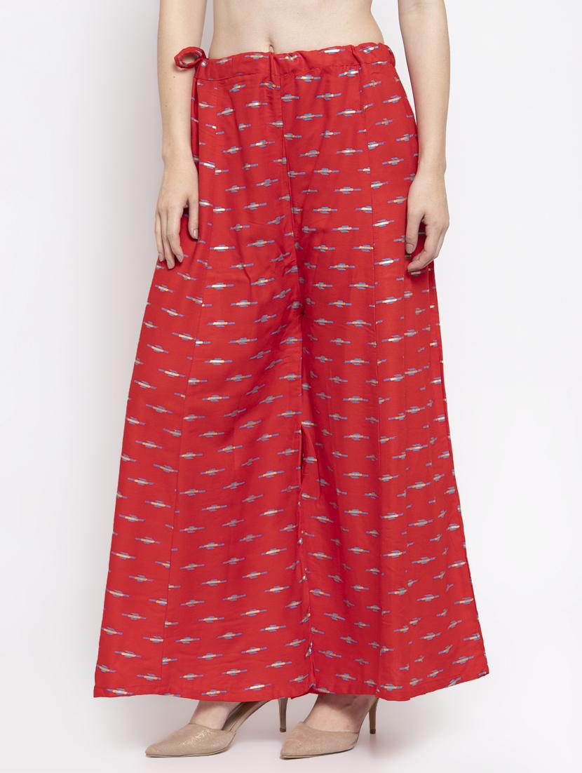 red printed flared palazzo - 16971235 -  Standard Image - 1