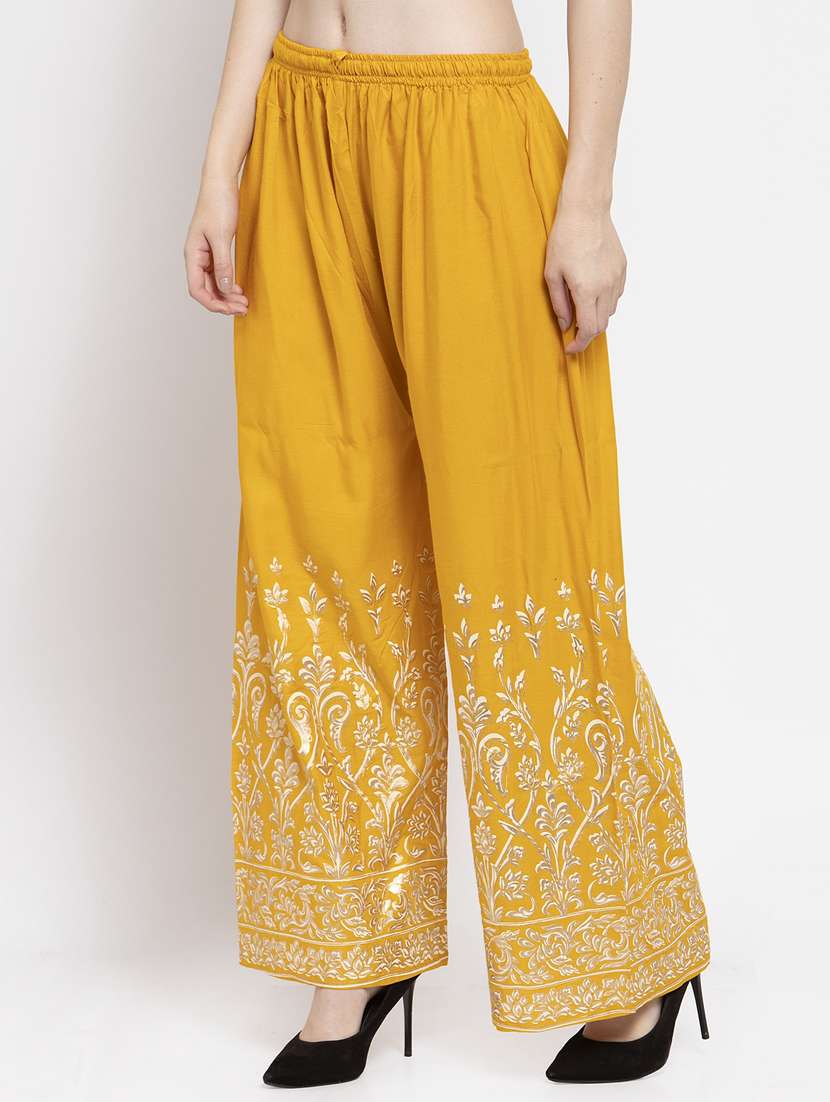 yellow floral print straight palazzo - 16971303 - Standard Image - 1