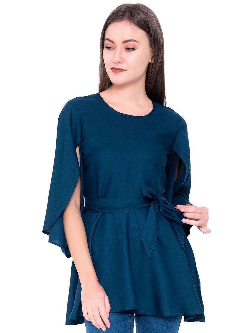 slit sleeved tie front top