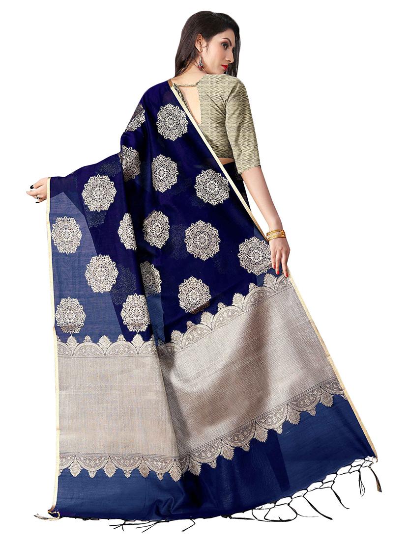 indigo chanderi banarasi saree with blouse - 16972400 -  Standard Image - 1