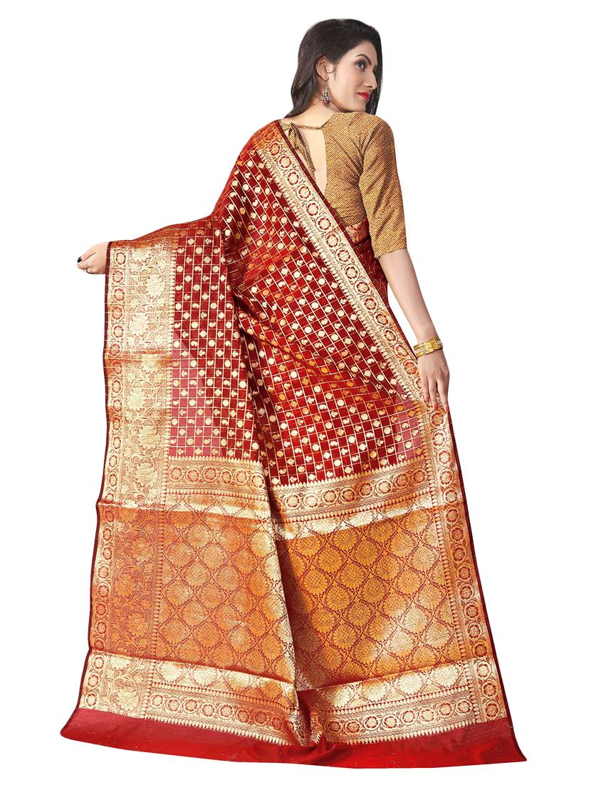 checkered banarasi saree with blouse - 16972414 -  Standard Image - 1