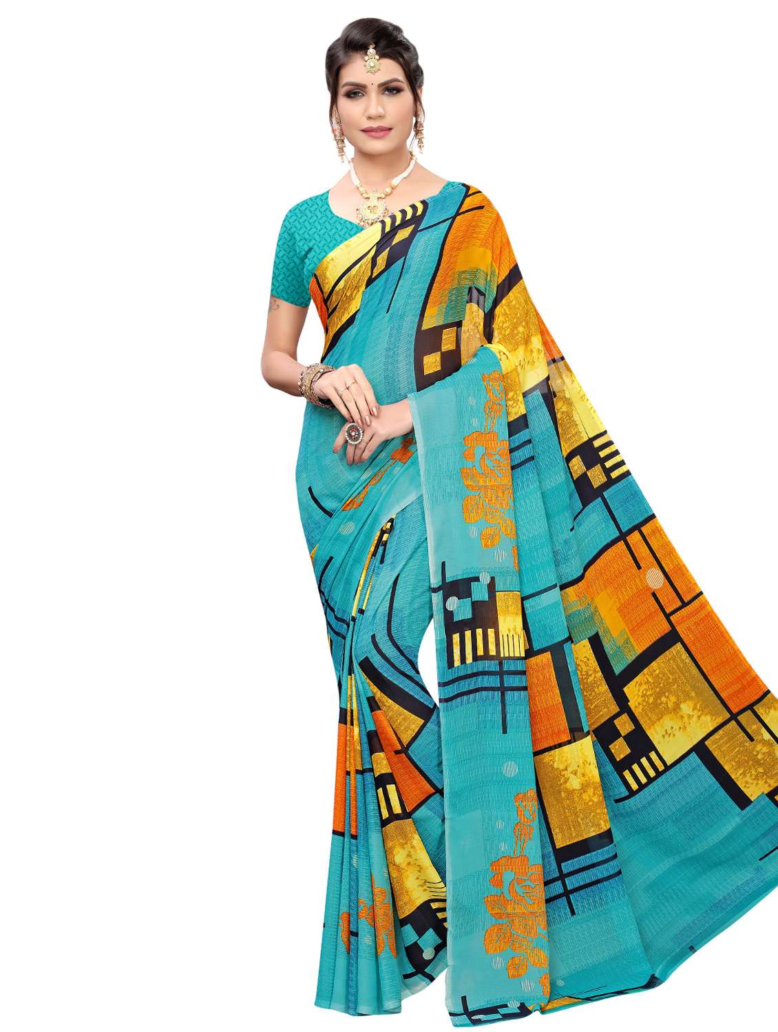 abstract printed saree with blouse