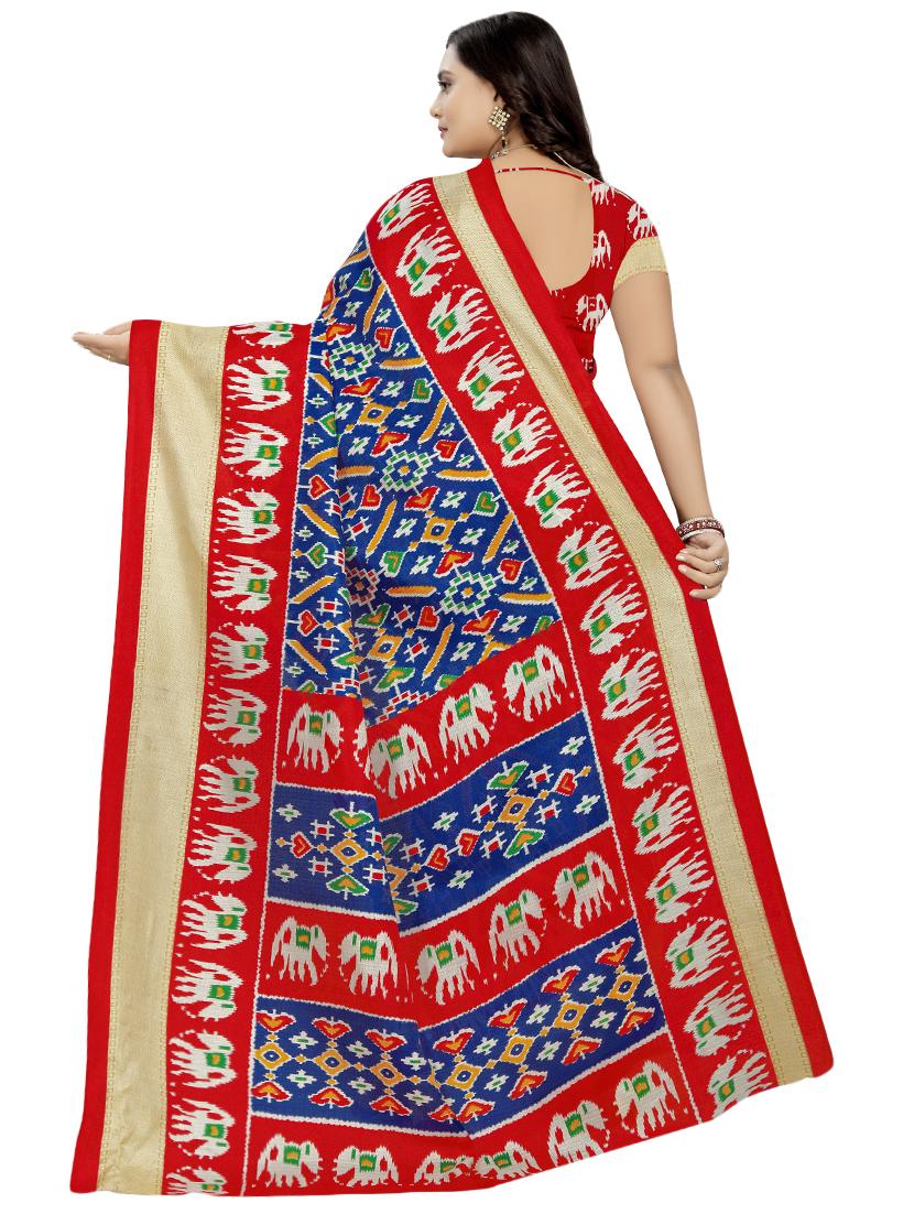 ikat printed saree with blouse - 16973423 - Standard Image - 1