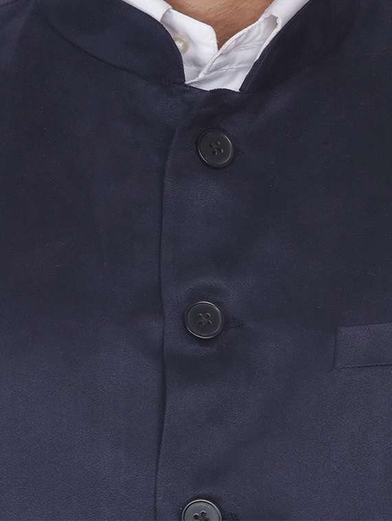 dark blue solid velvet nehru jacket - 16973785 -  Standard Image - 4