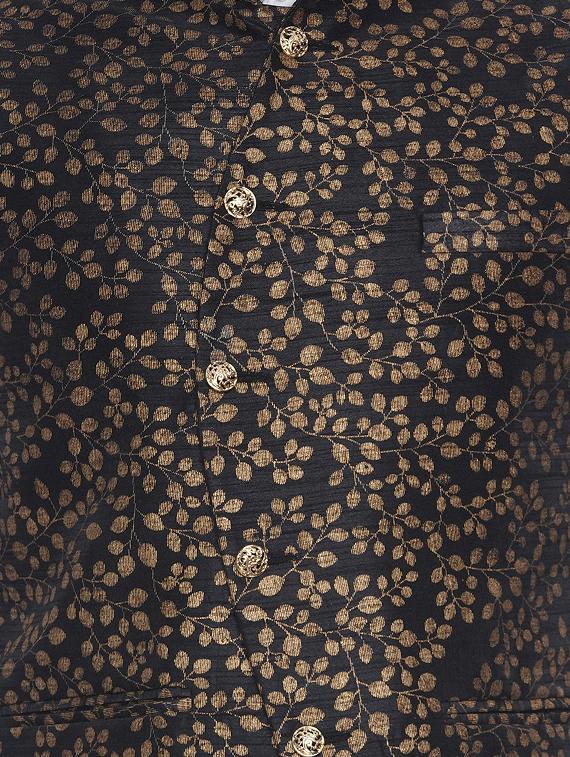 black printed silk nehru jacket - 16973790 - Standard Image - 4