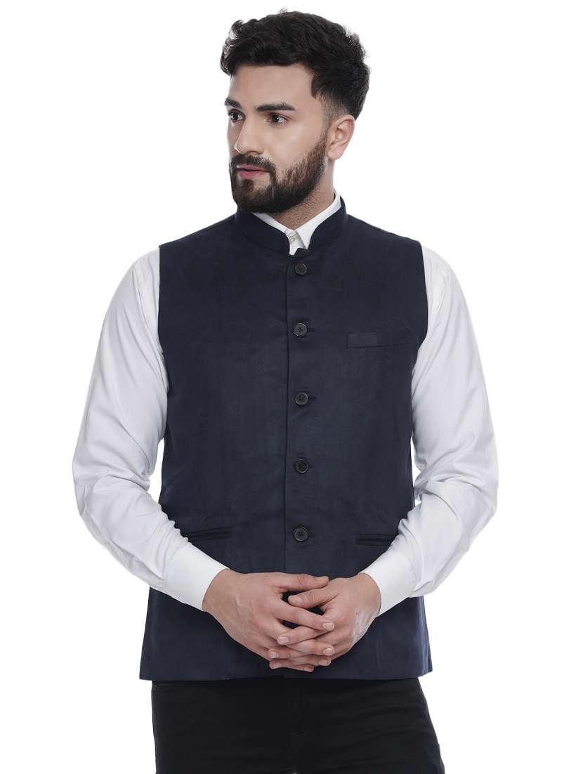 blue velvet nehru jacket - 16973799 - Zoom Image - 0