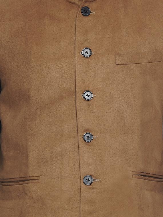 brown solid velvet nehru jacket - 16973801 - Standard Image - 4