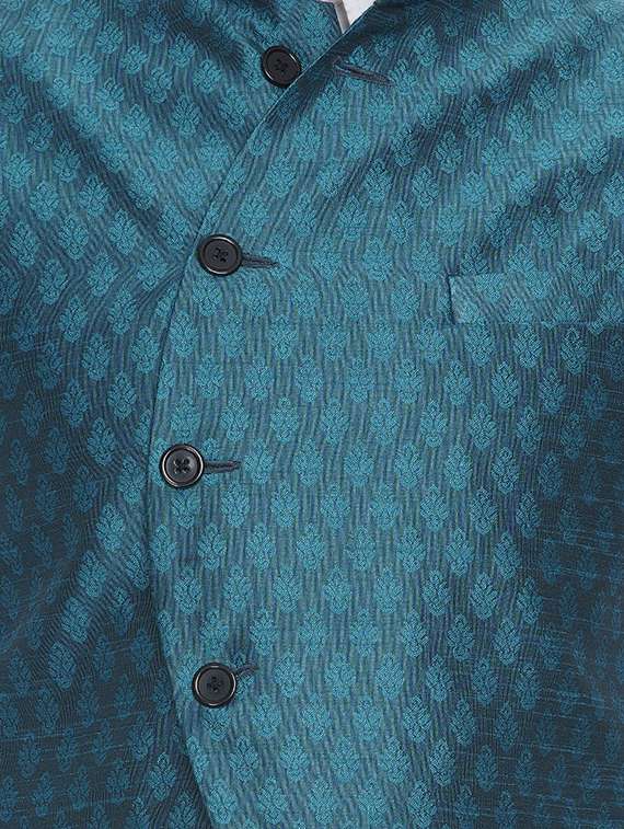 green jacquard silk blend nehru jacket - 16973805 -  Standard Image - 4